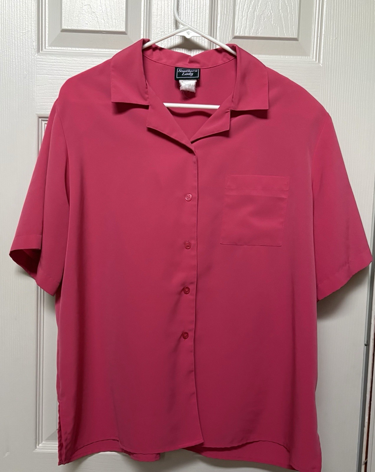 Vintage 90’s Southern Lady Salmon Pink Button Up Sleeve Dress Shirt Size 14 XL