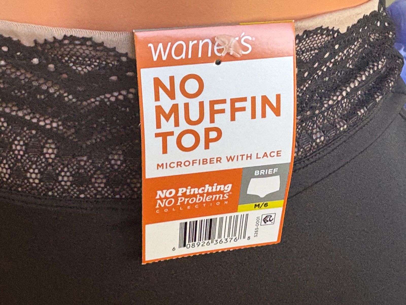 Warner&rsquo;s Medium Silky Black with Stretch Lace Waistband Brief Panties #7401 NWT
