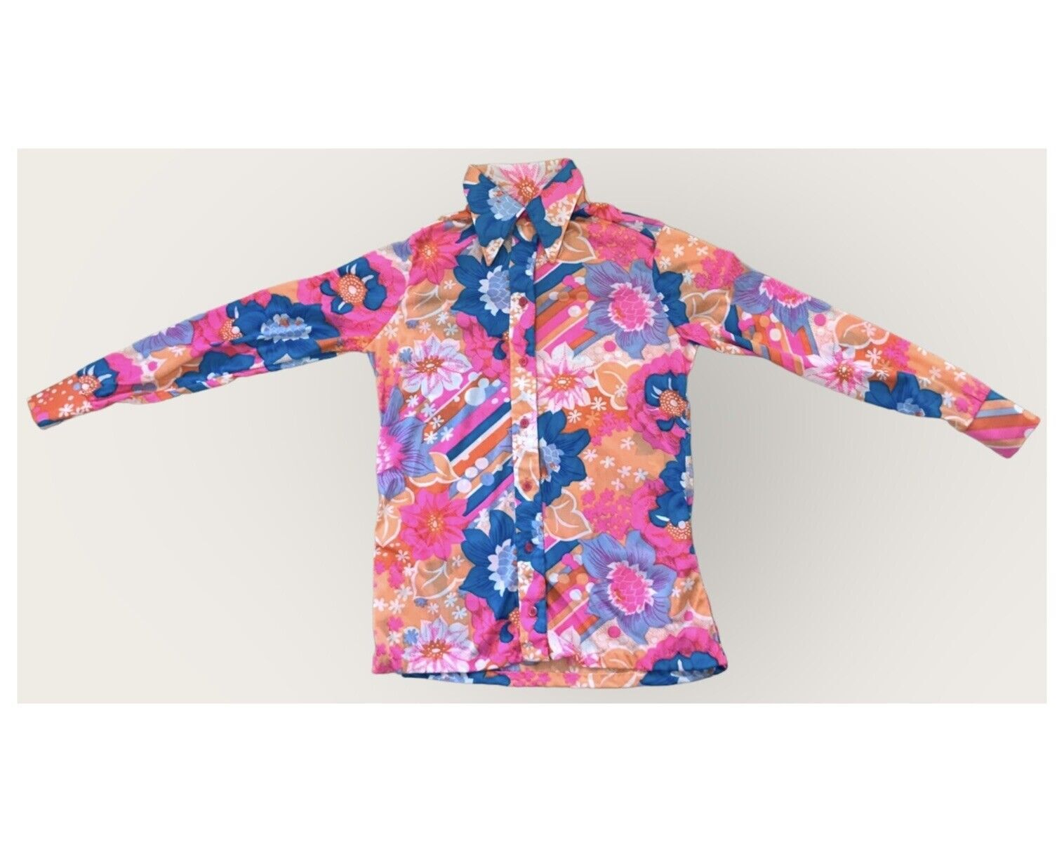 Vtg 1960-70s Laura Mae Floral Long Sleeve Blouse – Hippie/Flower Child – Small