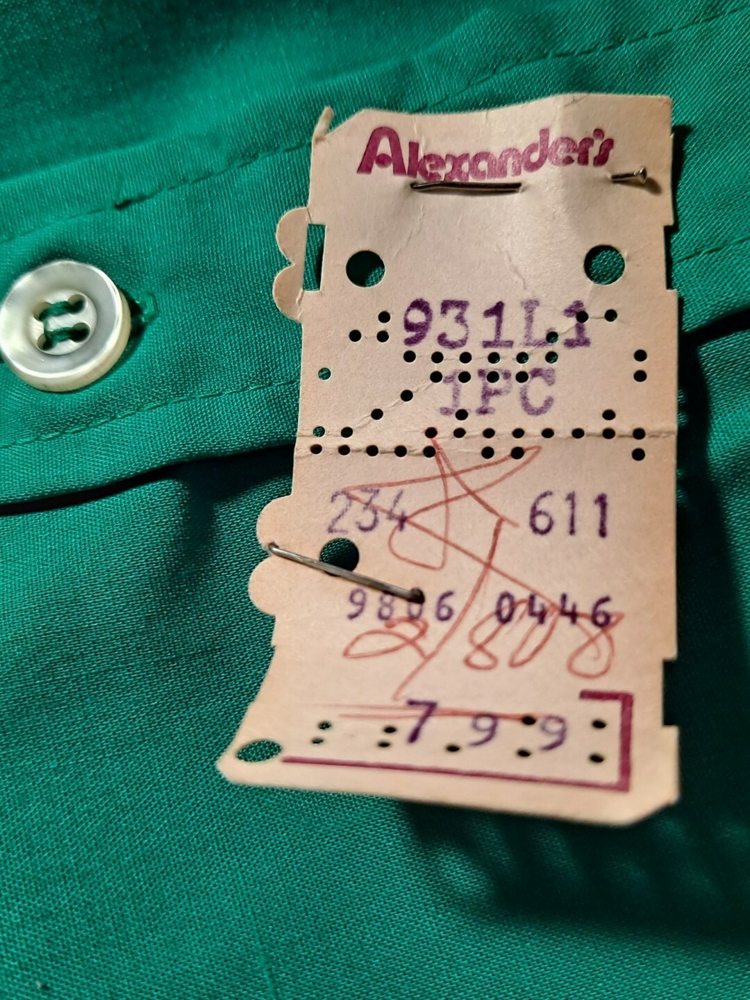 Vtg. 60s-70s Alexander&rsquo;s Green Polycotton Short Sleeve Blouse sz S NewWithTags