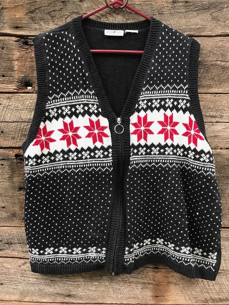 White Stag Woman Winter Sweater Vest Zip Up 1980&rsquo;s