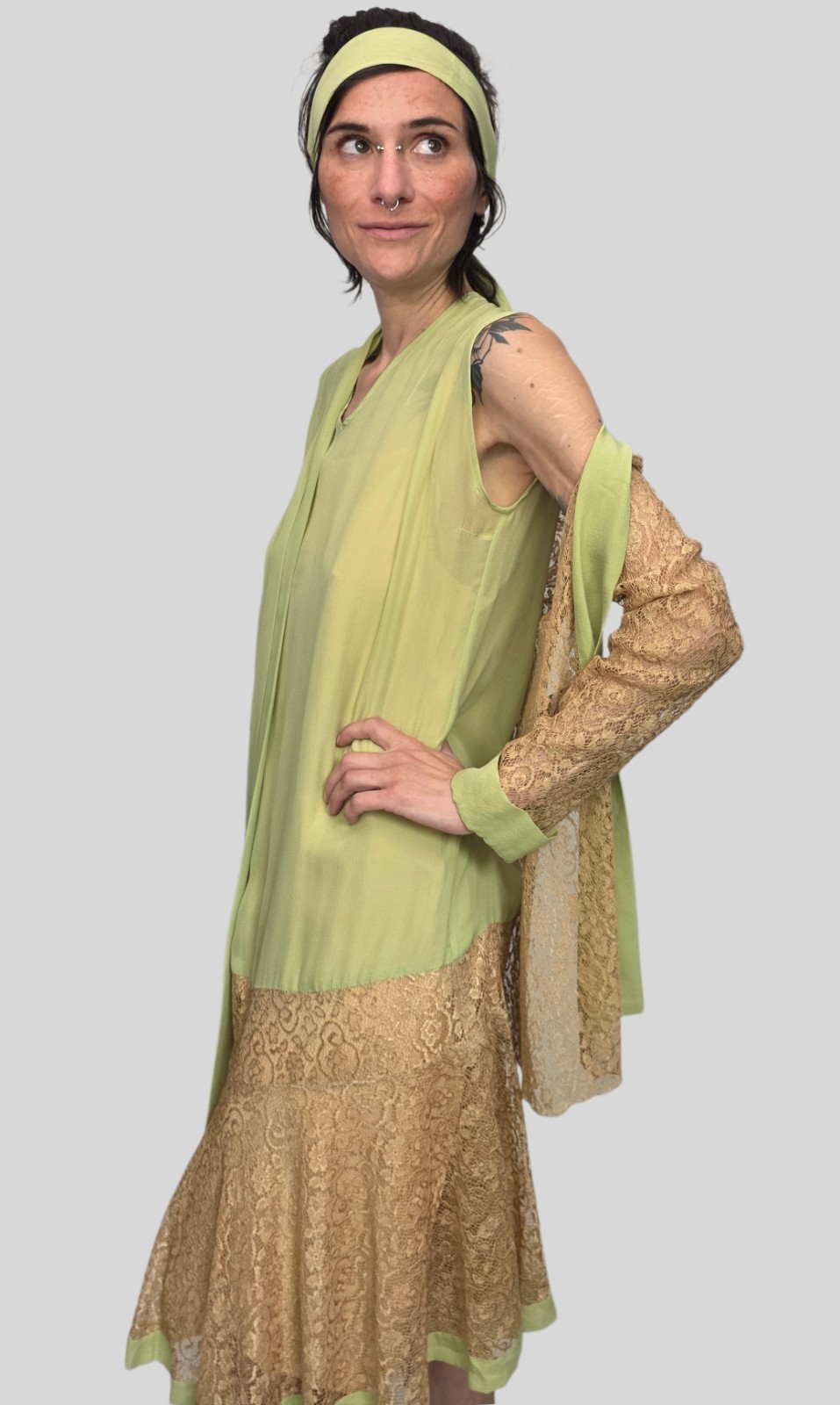 1920s Inspired Silk Chiffon Lace Costume Ensemble | 4 Piece Gatsby Set |…