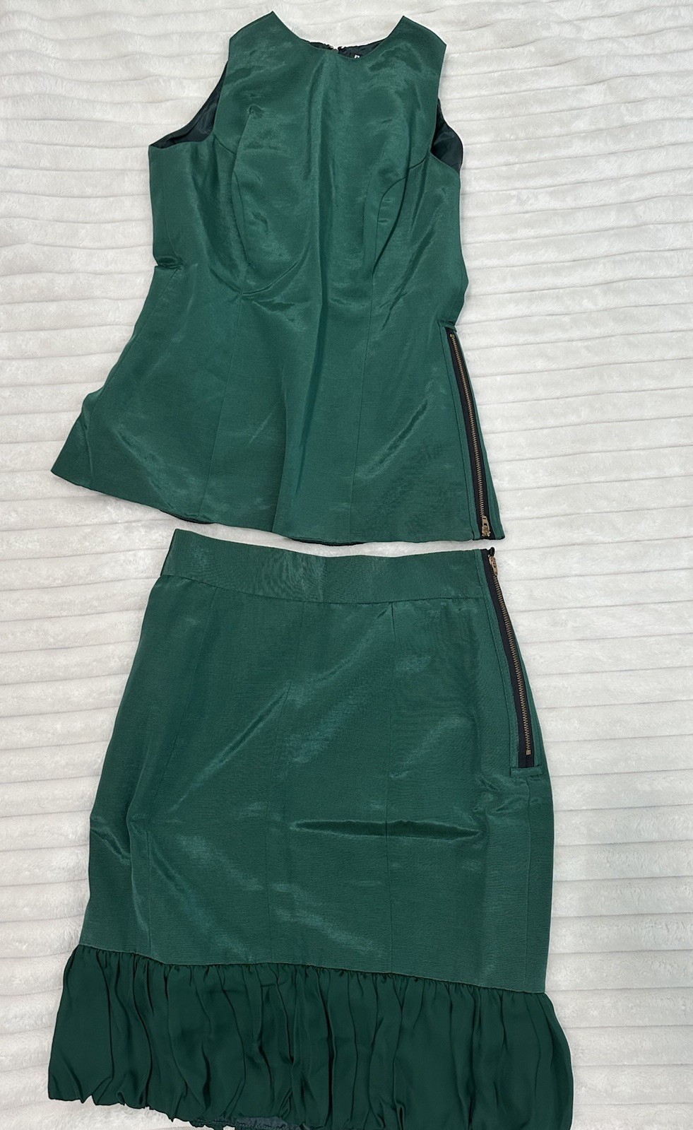 VTG Fiandaca Small 2 Piece Skirt Set Emerald Green 100% Wool Made In USA Rare