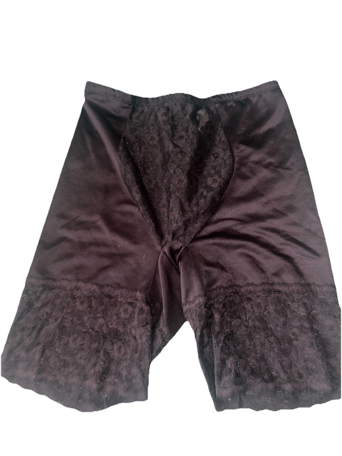 Vtg SMOOTHIE Slimlook Black XL Girdle Shorts Satin Shaper Lace Second Skin Slip