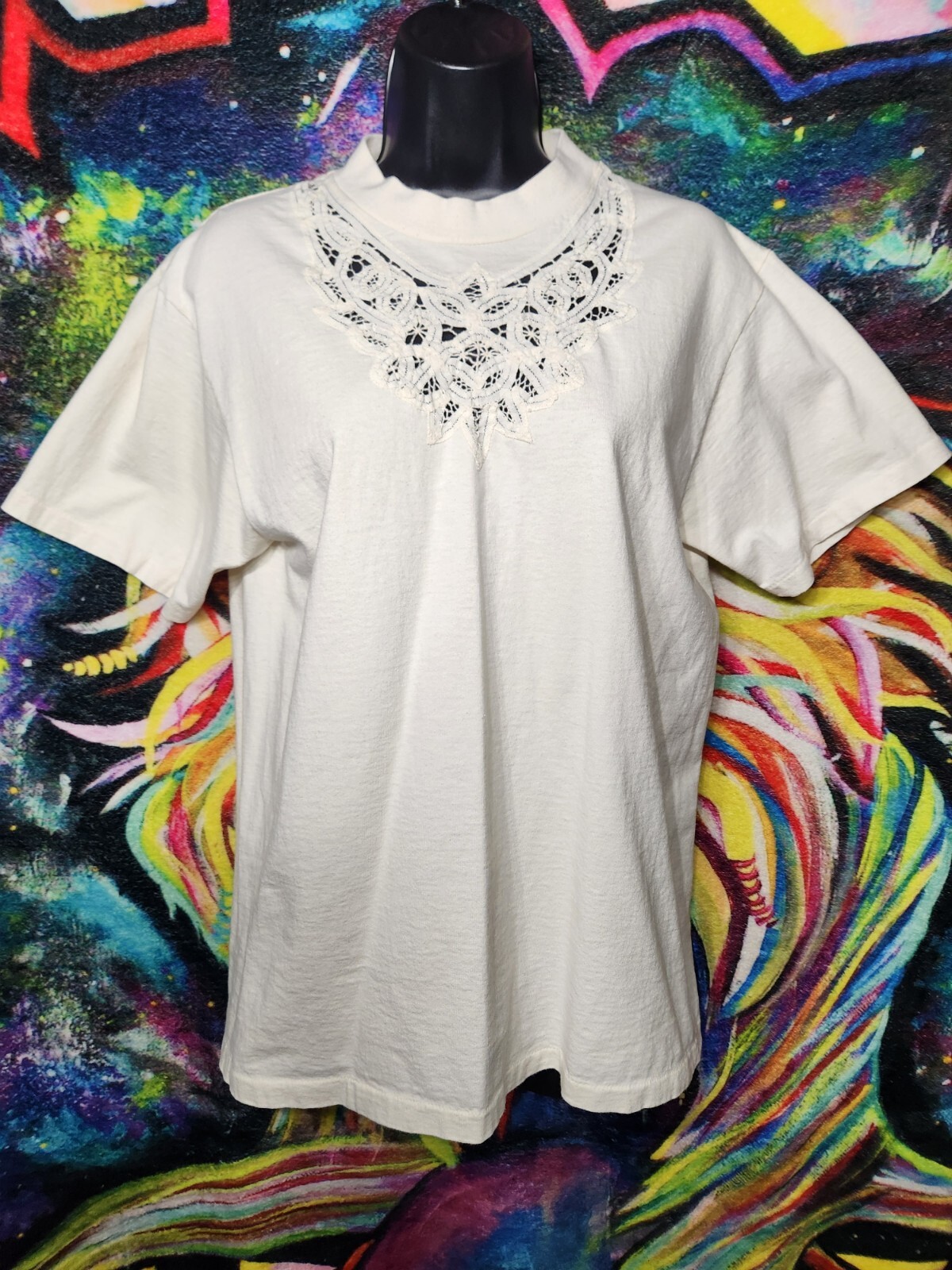 Oneita Power-T – Beige | Embroidered Single Stitch Shirt Women&rsquo;s Size M USA Made