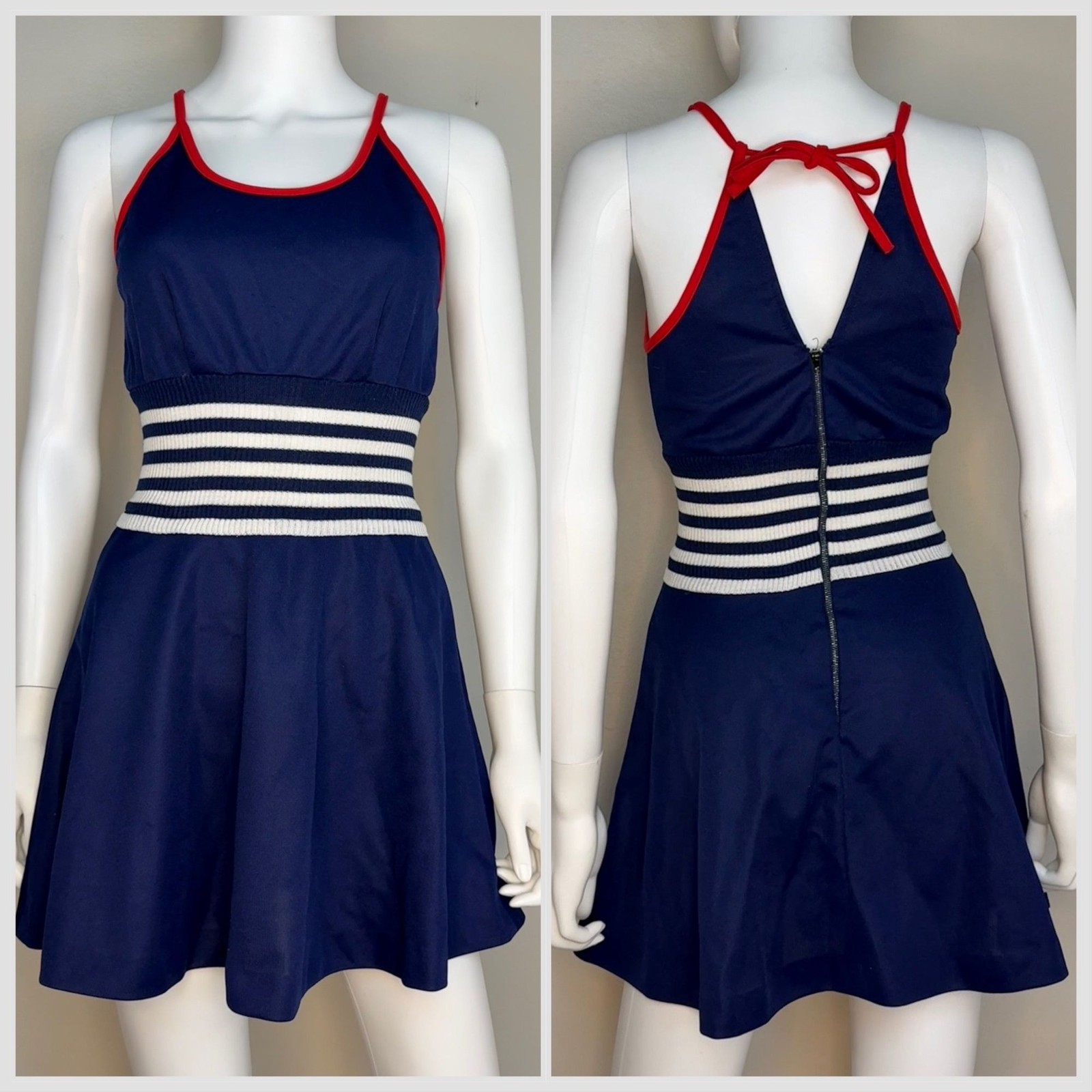 Vintage 1970s Navy Blue Mini Dress 70s Juniors by Jim n Me Polyester Sundress