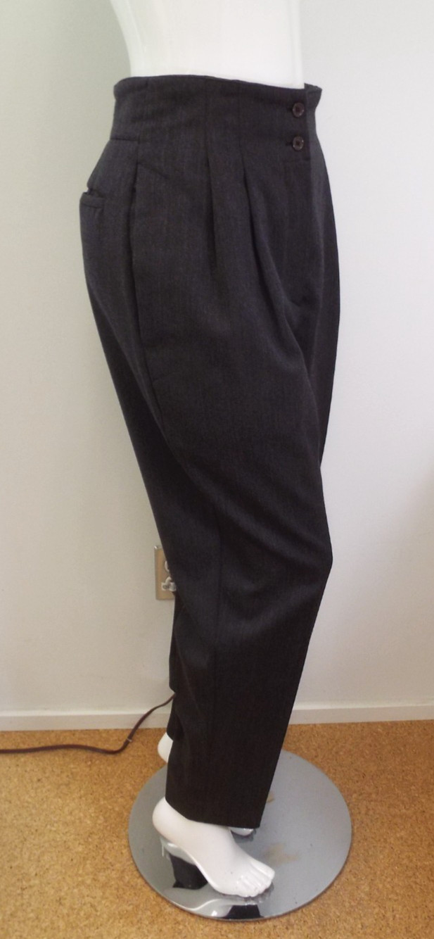 Vintage 1980s Claude Montana Gray Wool Pant Suit Jacket Blazer Shoulder Pads SM