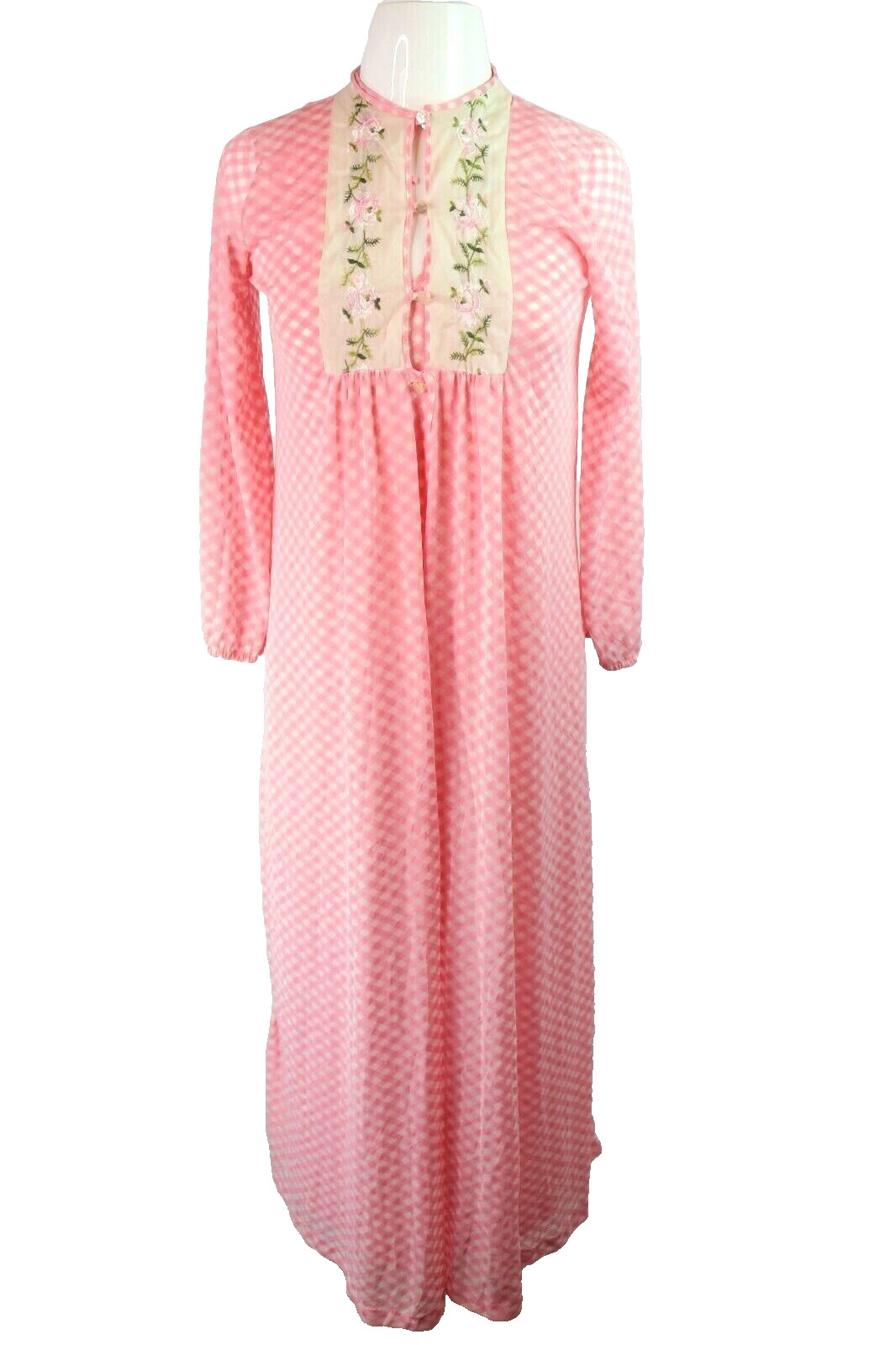 VTG 70s Gaymode Pink Lingerie Nightgown Peignoir 100% Nylon Robe Negligee Sz P