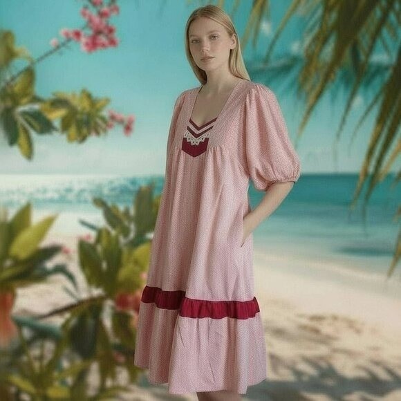 Vintage Goodtimes Hawaii Lace Detail Floral Prairie Babydoll Cottagecore Mumu