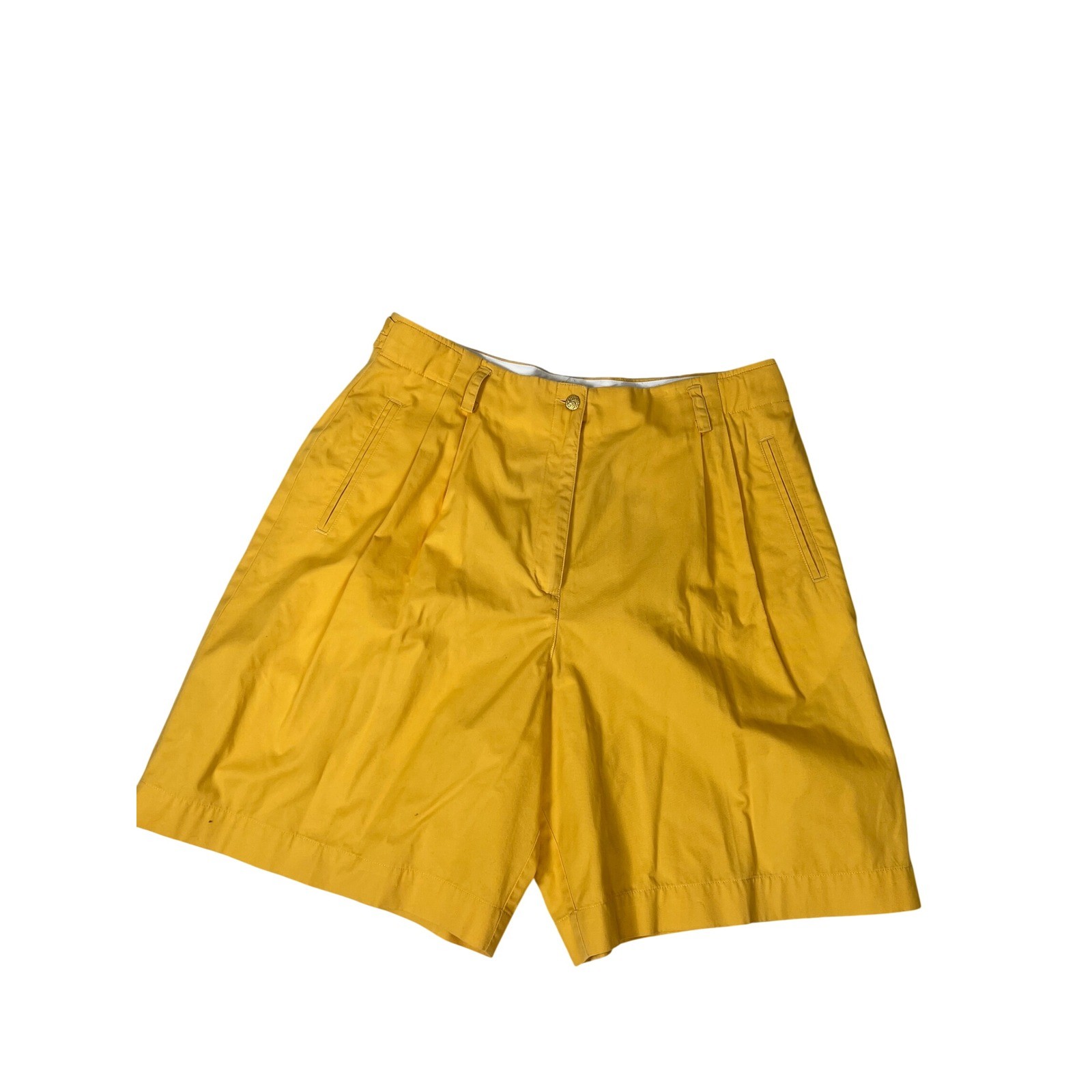 Lizsport Vintage Yellow Cotton High Waist Pleated Shorts