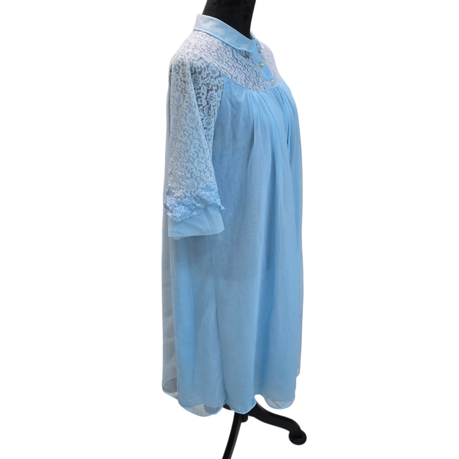 Vintage 50s Texsheen Peignoir Robe Chiffon Lace Powder Blue Size Small USA