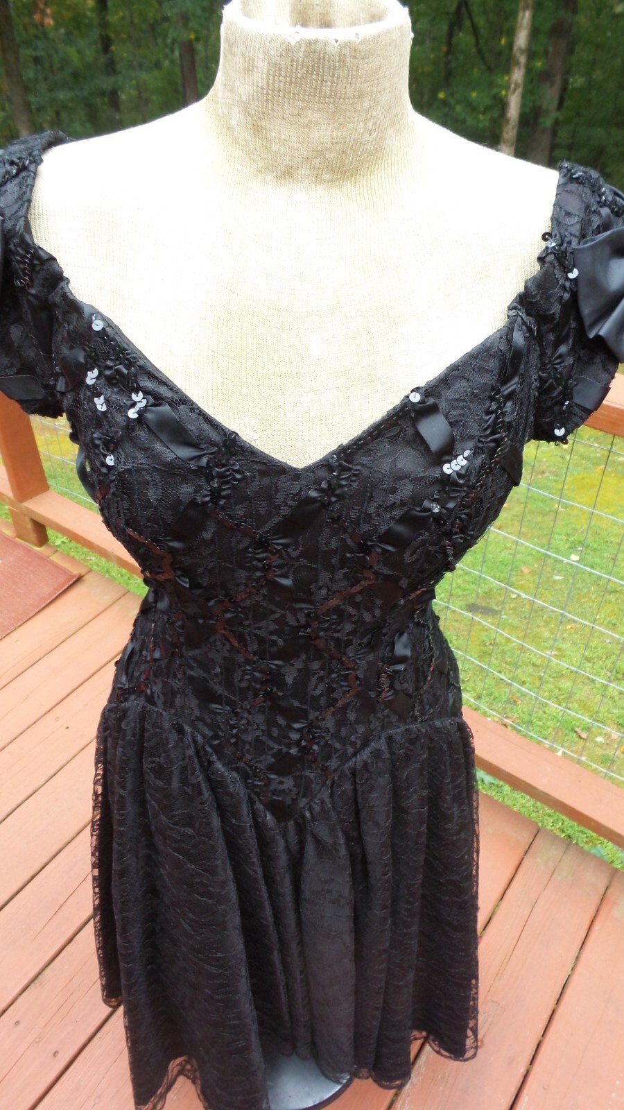 Custom Black Lace & Sequin Beaded Hi – Low Holiday Party Formal Evening Dress S