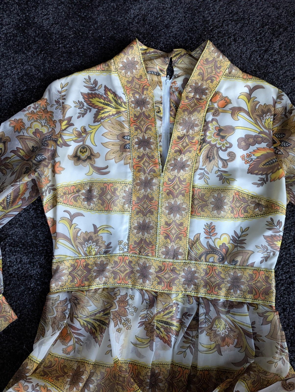 Avalon Classics VTG 1970&rsquo;s Hostess Dress Maxi Empire Waist Sheer Floral Sz 12/14