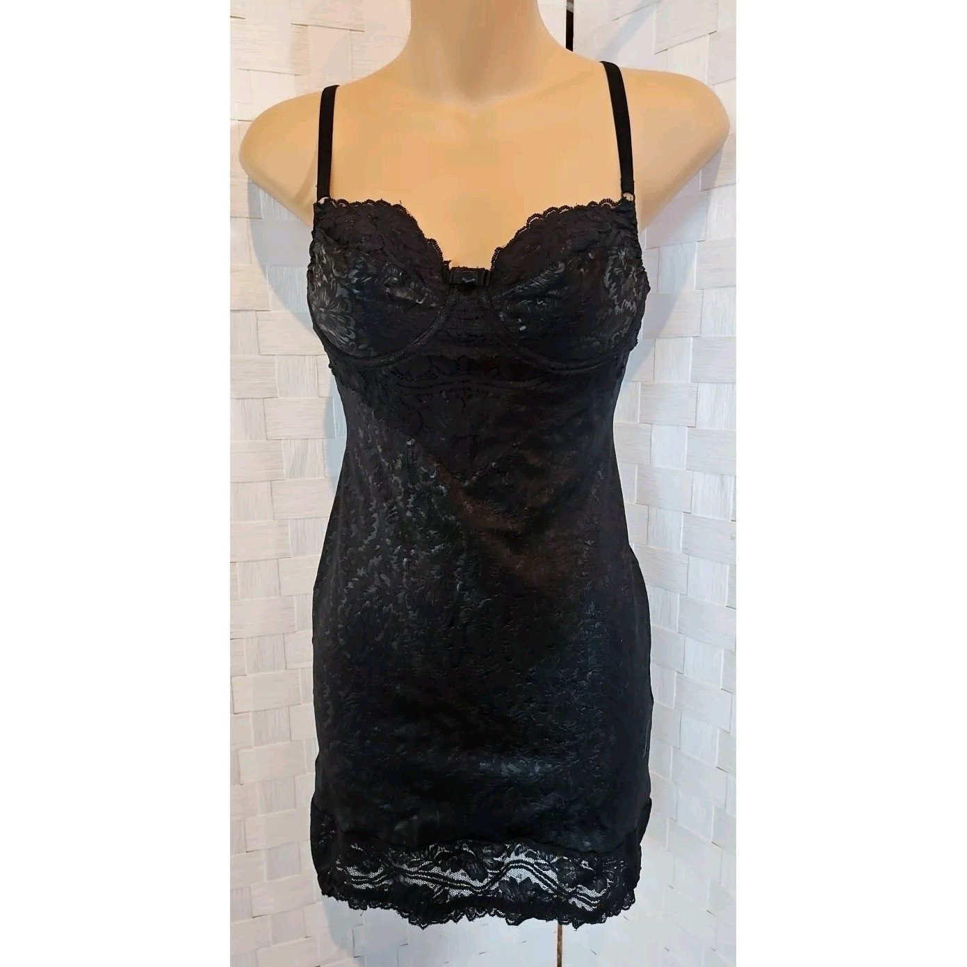Vintage Illusion Shape-wear Slip Dress 32B Sleek Shiny Sexy 27&prime; Long LOOK