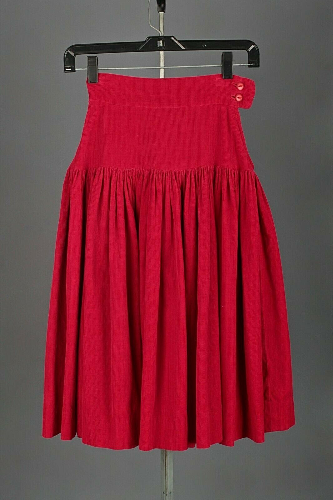 VTG Women&rsquo;s 50s Red Corduroy Skirt Sz 21.5&Prime; 1950s