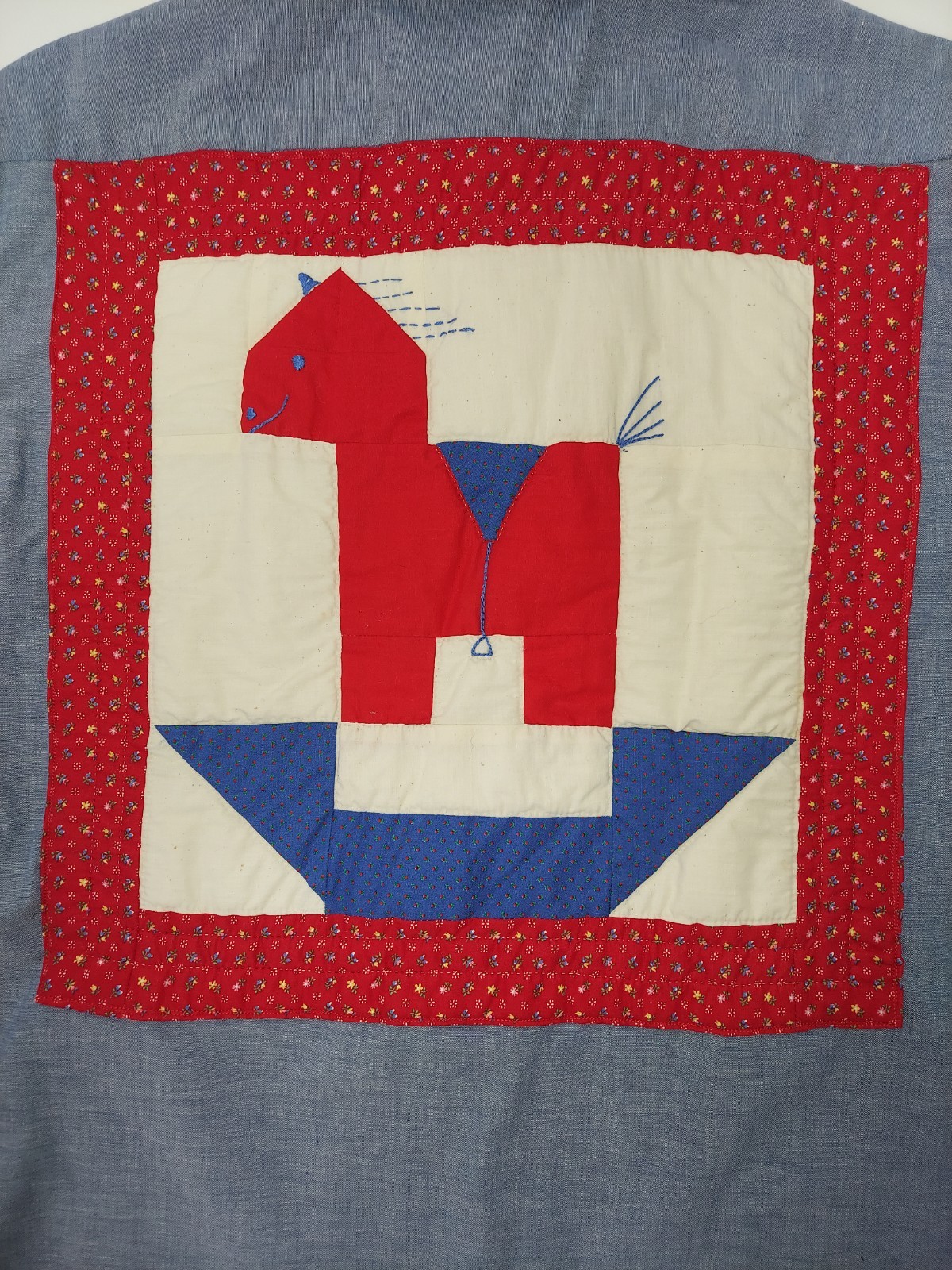 Vintage Sears Fieldmaster Chambray Button Up Horse Patriotic Western Boho Native