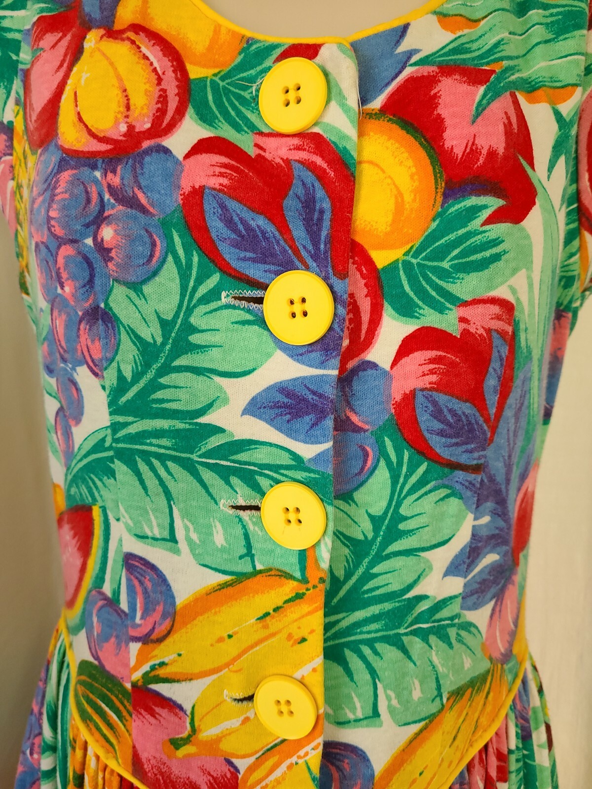 Vintage &rsquo;80s Studio E Bright Prairie Button Front Dress Fruit USA Size 9/10