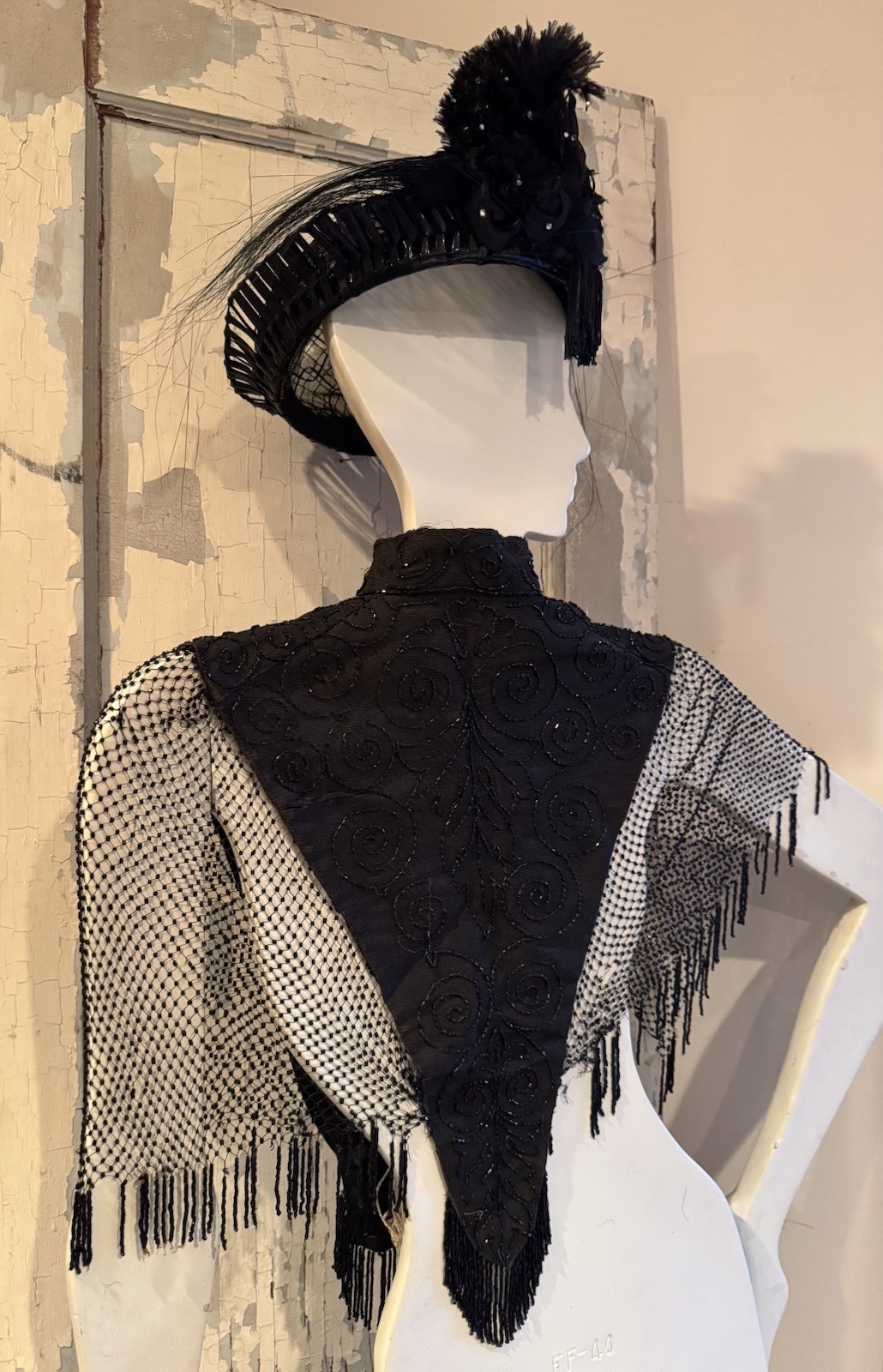 Black Beaded Victorian Capelet 21” Authentic Antique 1800s Great Display Gothic