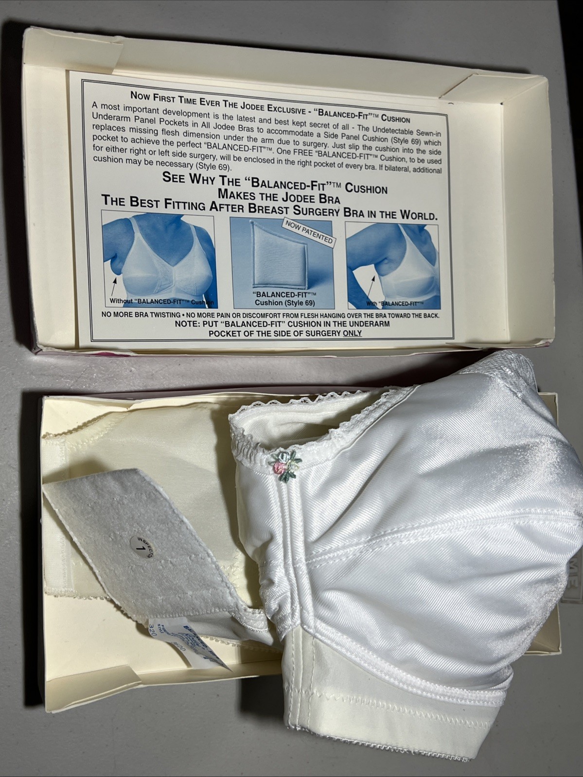 NEW Jodee Surgical Style 320 Post Mastectomy Bra White w/Pockets USA-MADE 36DD