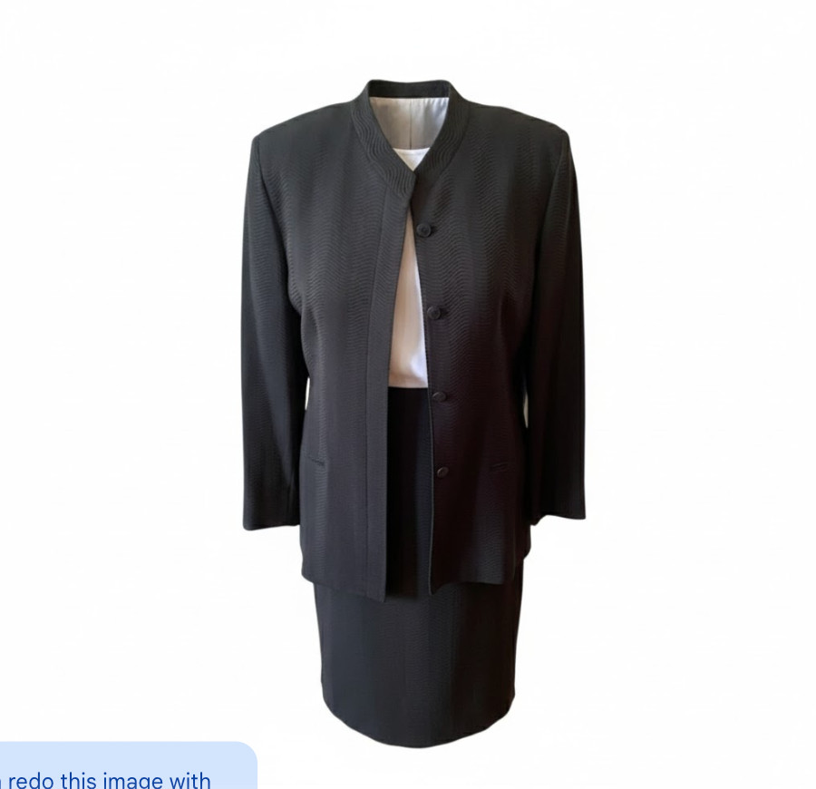 Emanuel Ungaro Vintage Black Suit Mandarin Collar / Pencil Skirt Size 10 ($775)