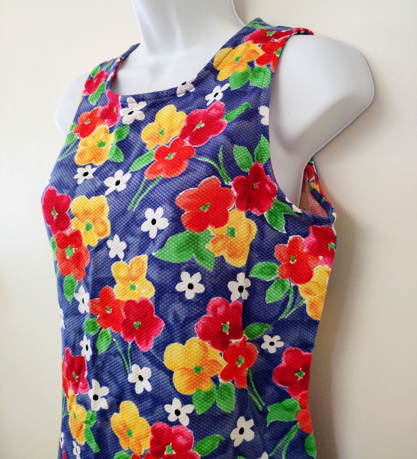 California Concepts Vintage 1990s Technicolor Flower Sleeveless Mini Dress Sz 11