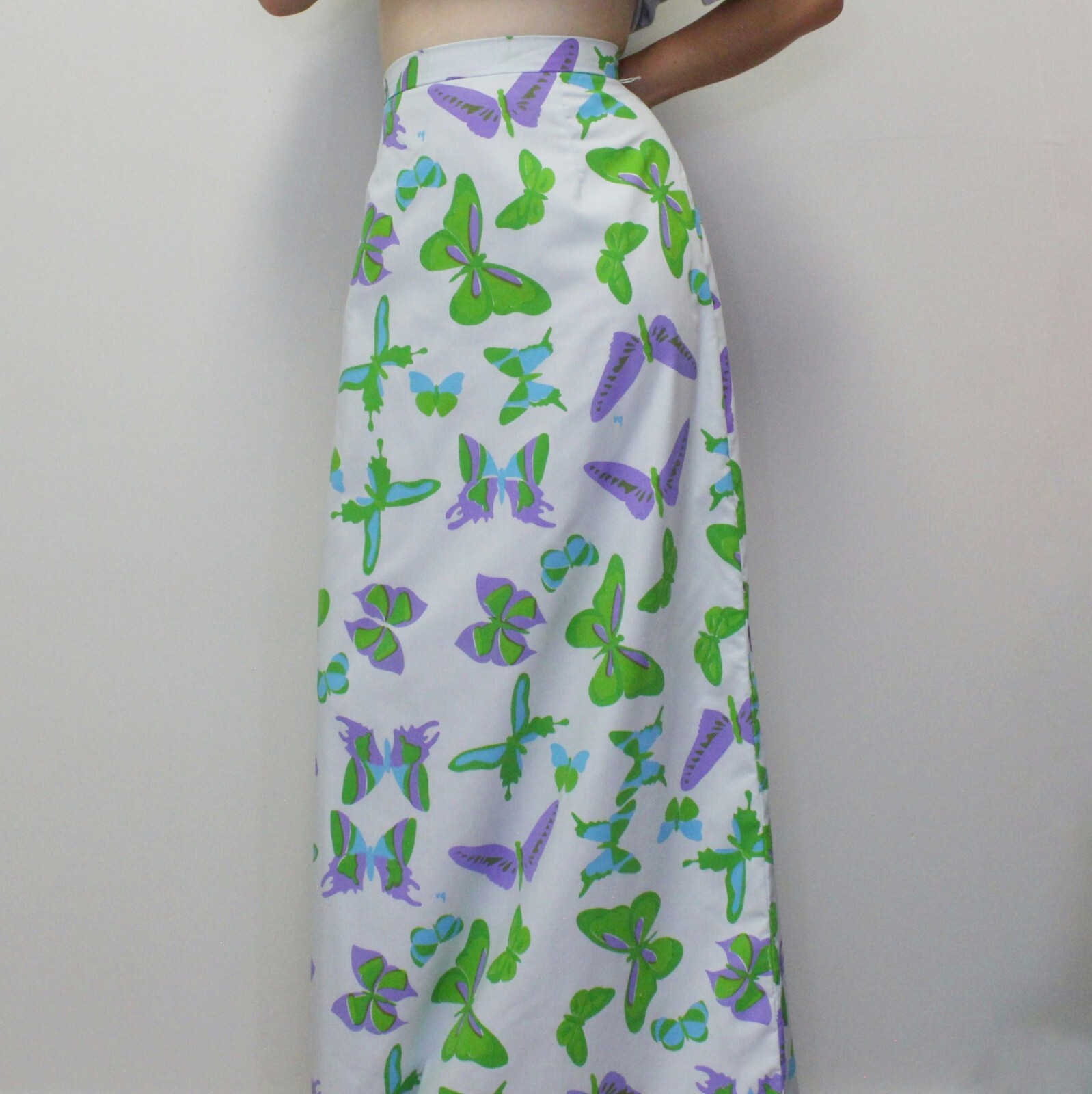 Vintage 70s Vested Gentress Butterfly Maxi Skirt