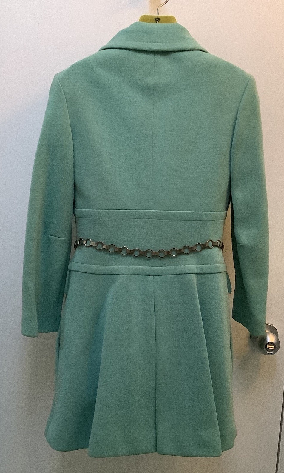 Vtg 60s 70 Mod 3 Piece Knit Pants belted Tunic top pants Coat Belt hipster Aqua
