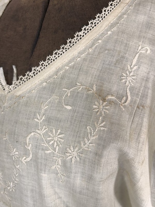 antique night gown long cotton lace embroidered flapper bust 48 original 1920