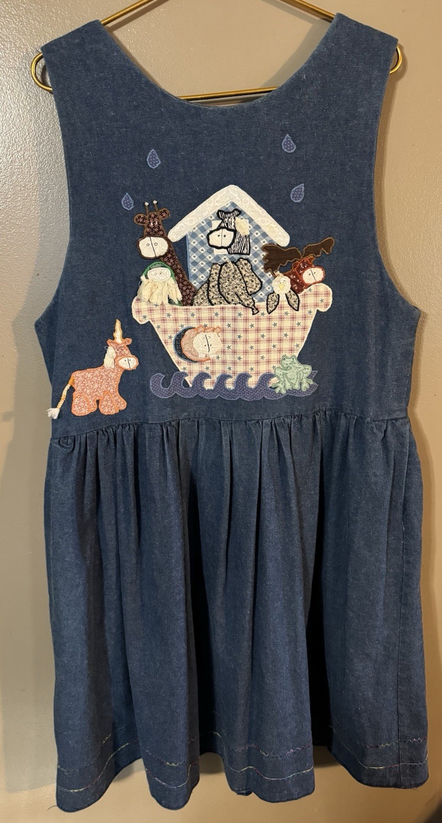 Vintage Patchwork Homemade Denim Look Noah’s Ark Dress See Measurements