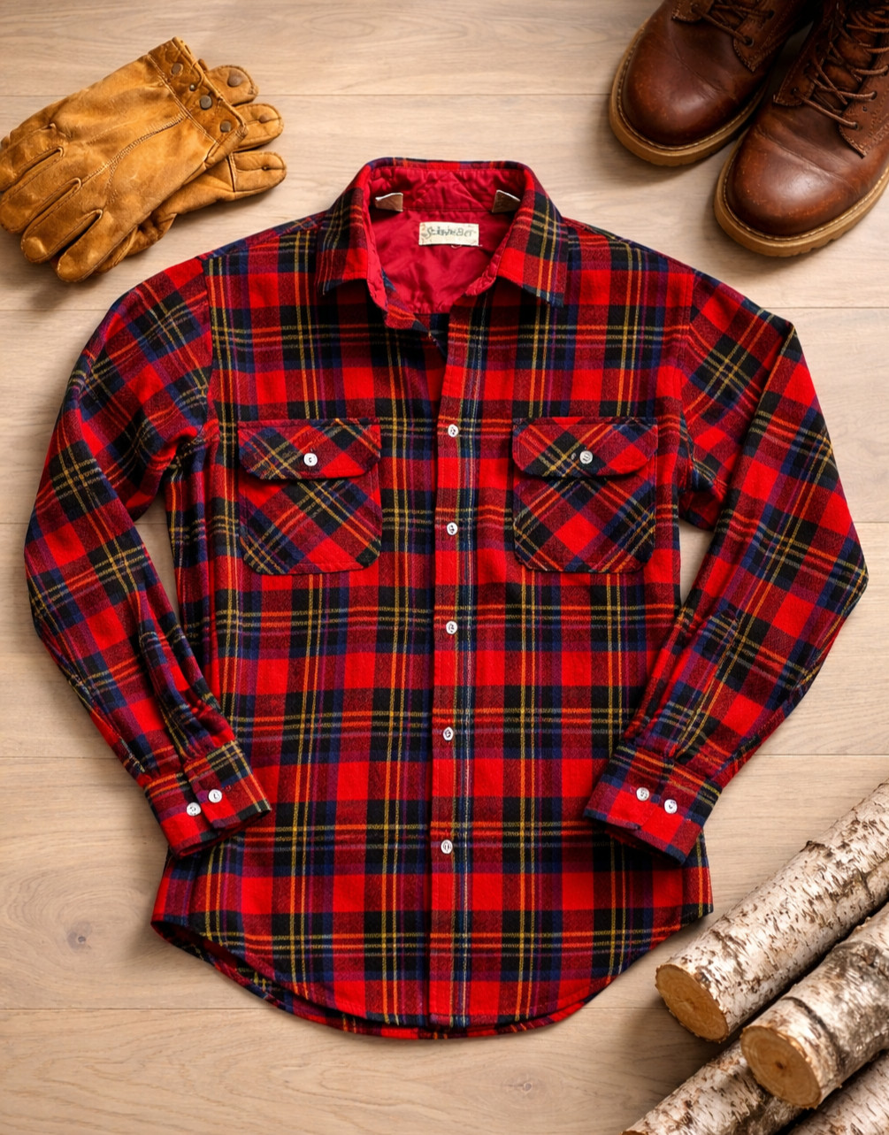 Vintage 80s Wool Plaid Buttonup Shirt Womens Medium Tall Red Blue Yellow Outdoor