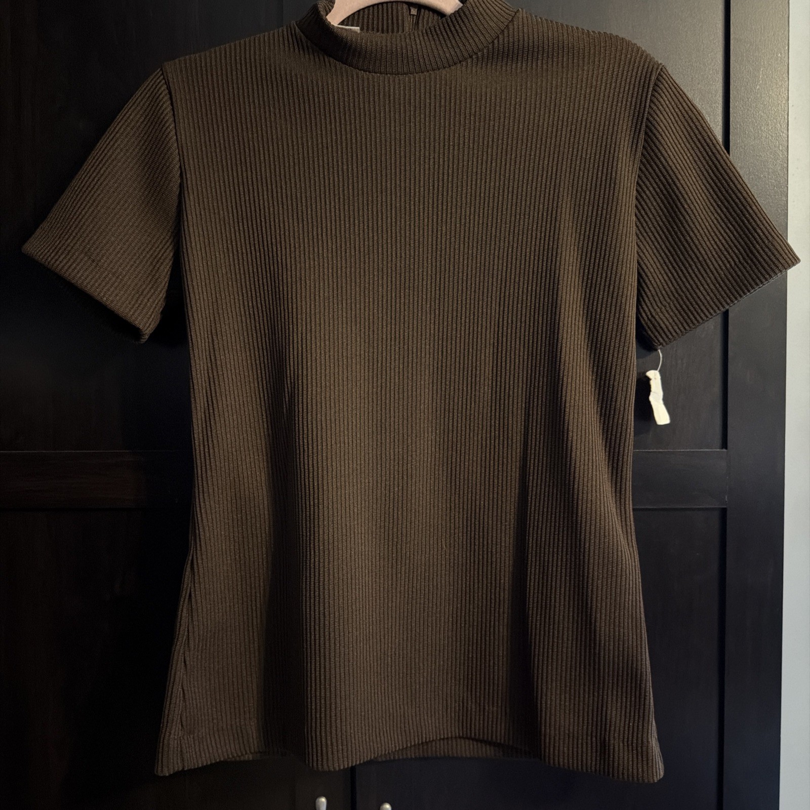 Vintage Brown Ribbed Mock Neck, Zippered Back Top with Original Tags