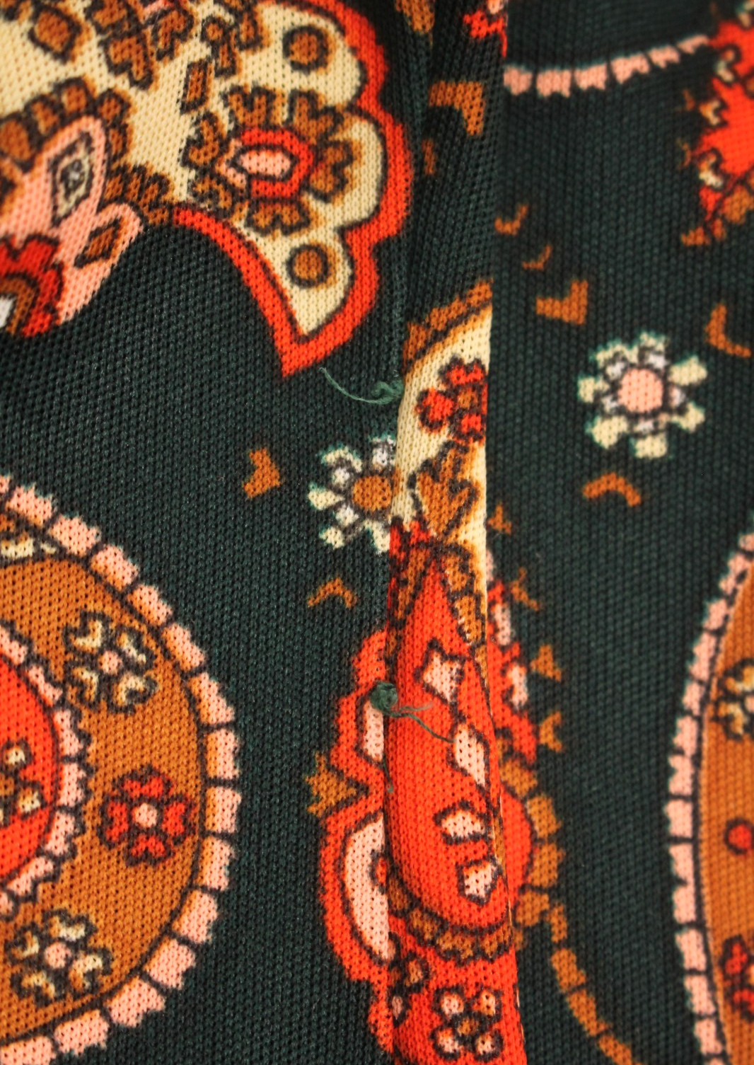 VTG Women&rsquo;s 60s 70s Forest Green & Orange Paisley Shirt Dress S/M 1960s 1970s