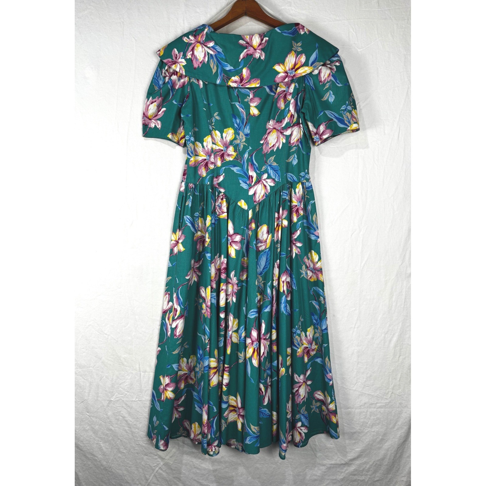 Carol Anderson California Vintage 90s Teal Green Floral Cotton Cottagecore Dress