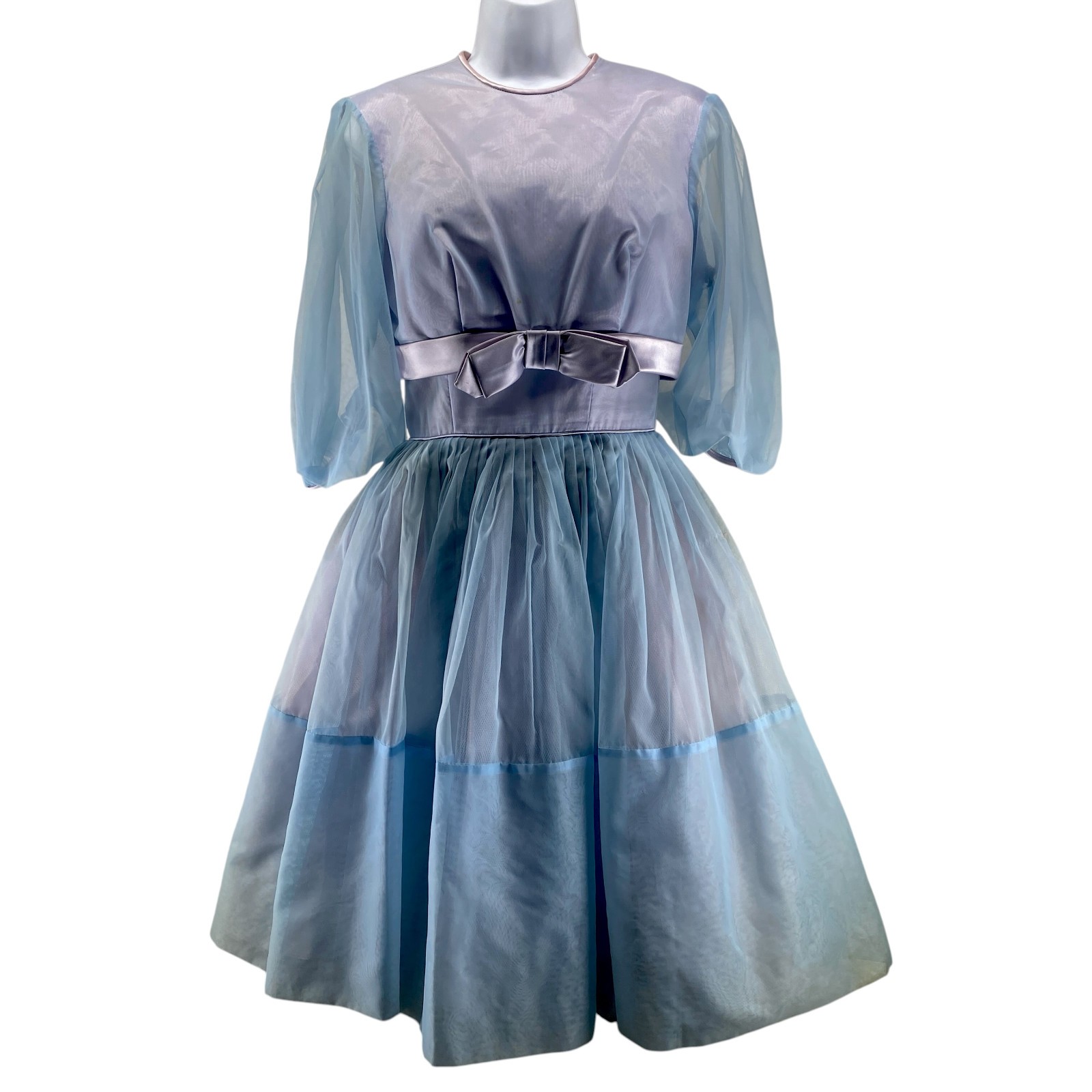 Vintage Tea Dress Small Lavender Blue Chiffon 2 Piece Full Skirt Prom Homecoming