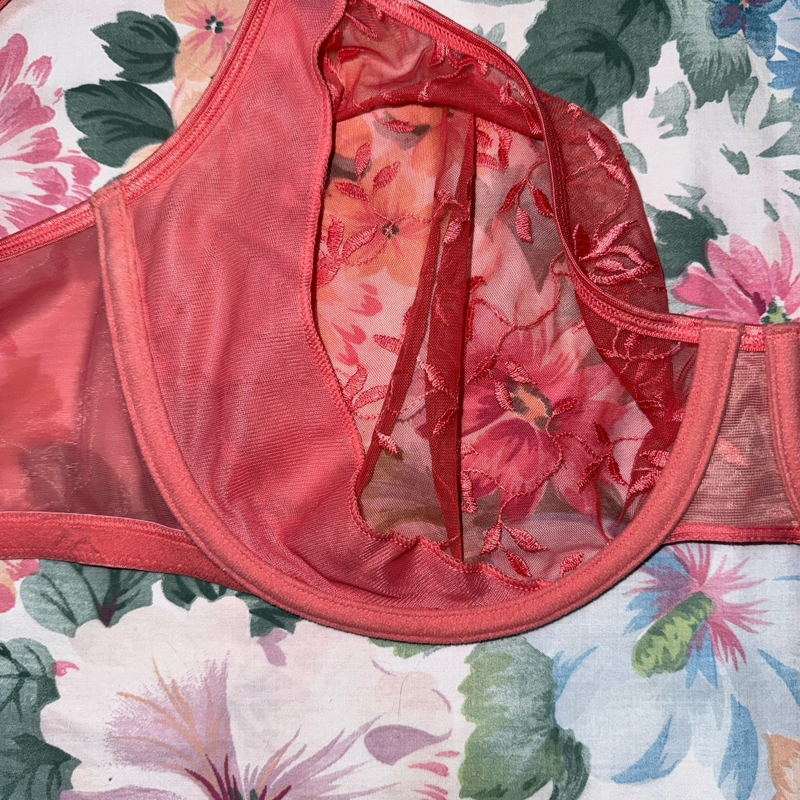 Cacique Lane Bryant Intimates Vintage Sheer See Through Floral Bra 44D