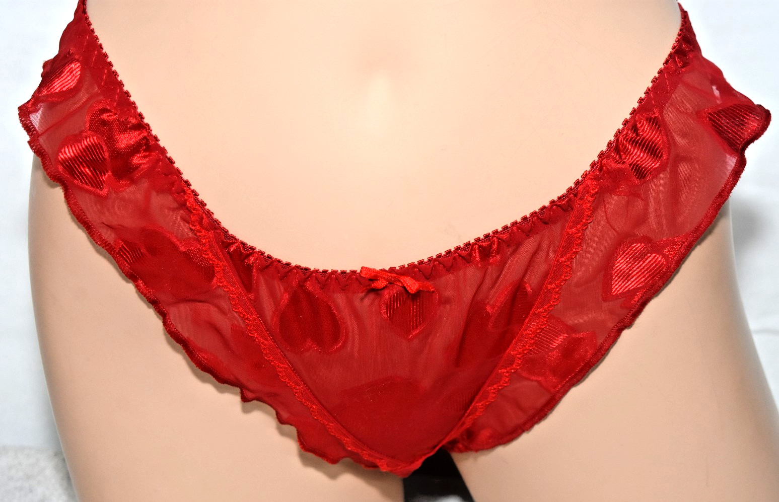 Vtg NWT Rene Rofe See Through Shiny Red Heart Panty Bikini Flutter Sz 5 Small