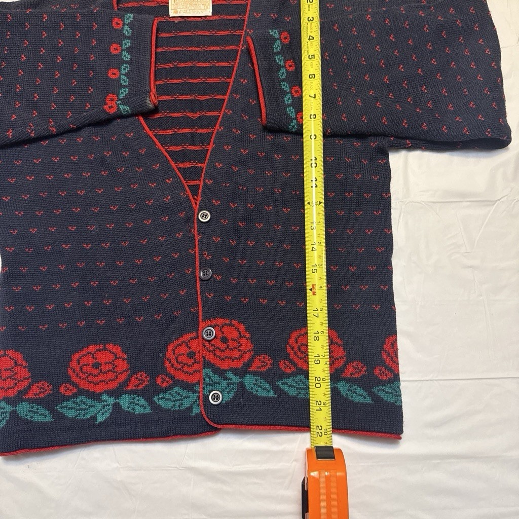Pendleton 100% Virgin Wool Knit Cardigan Sweater Navy Red Green Floral S