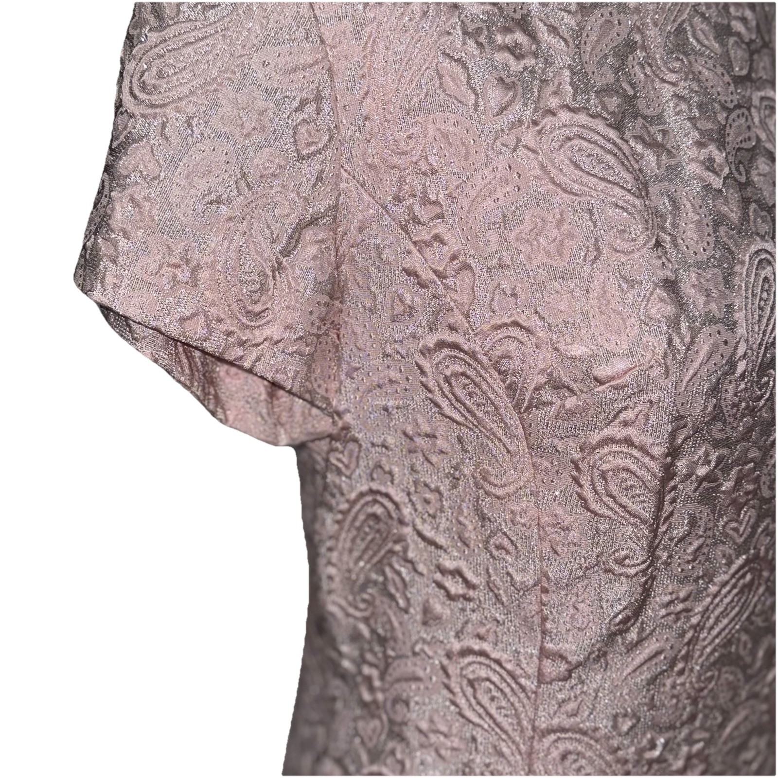 Vtg Party Dress 60s Paisley Pink & Silver Brocade Mod Cocktail Harmay S 6 36