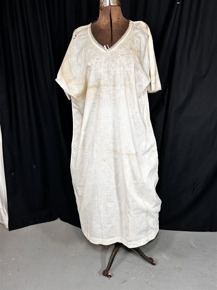 antique night gown long cotton lace embroidered flapper bust 48 original 1920