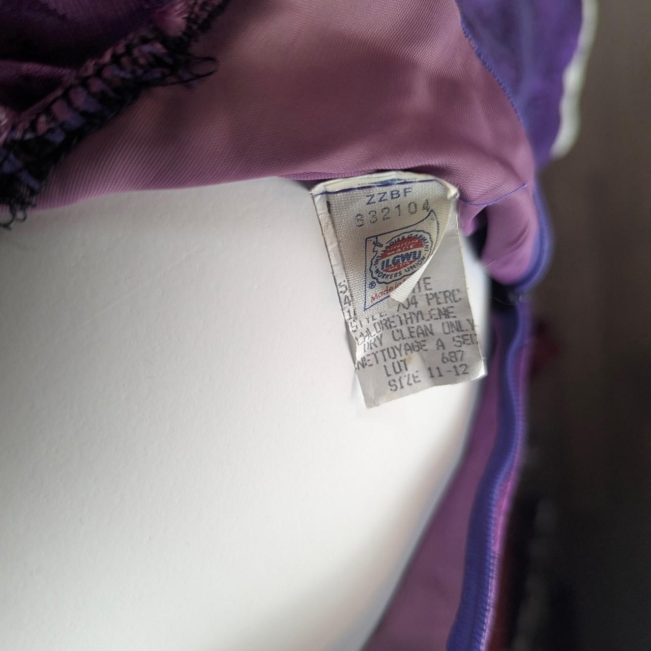 Vintage 80&rsquo;s Union Made Bari-Jay Fashion Purple & White Satin Floral Dress