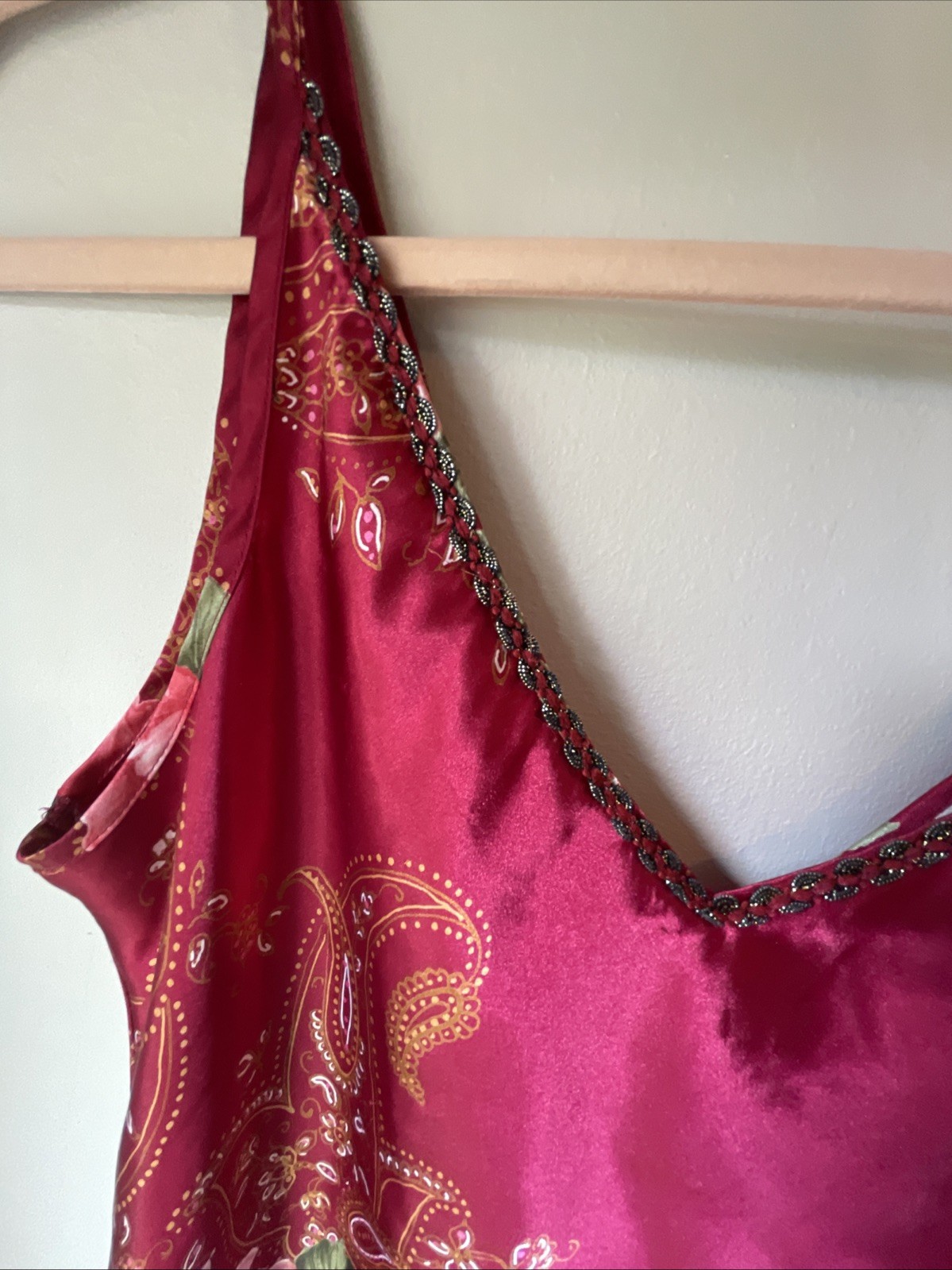Vintage California Dynasty Polyester Satin M Floral Camisole Cami Tank USA 1980s