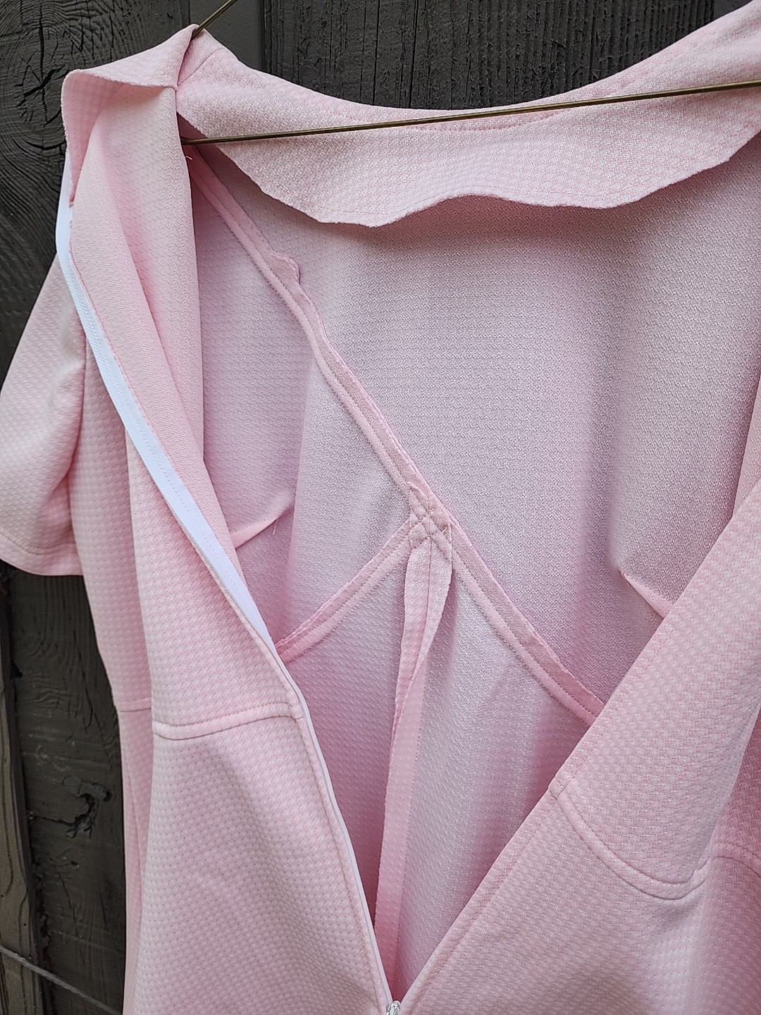 70s Handmade Pink Houndstooth Double Knit Polyester Dress – Womens XL-1X Vtg