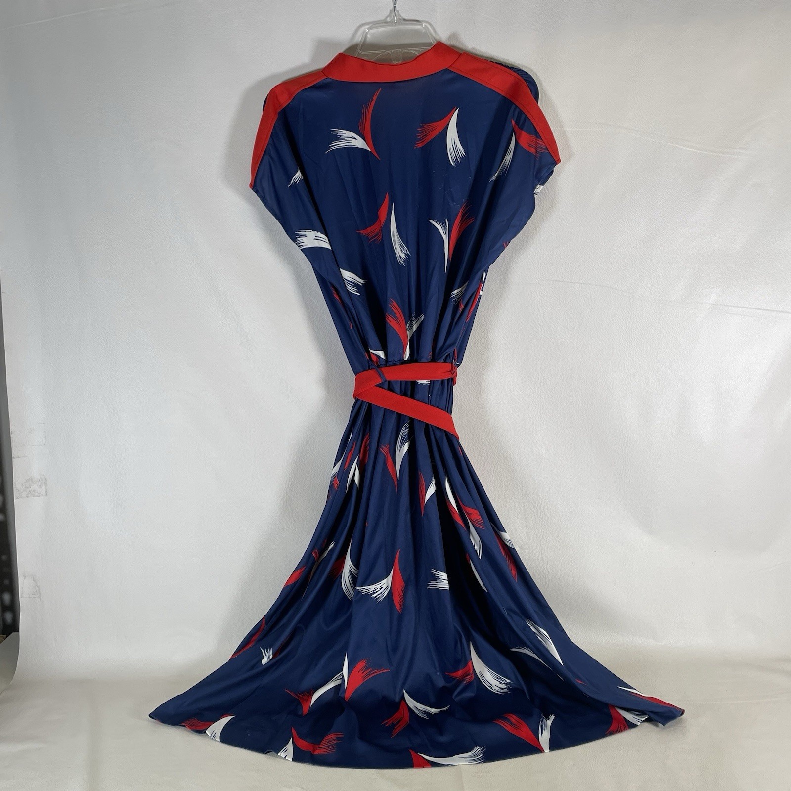 Vintage Poly Red White & Blue Cinch (Uniform?) Dress W/Sash Sz L(?)