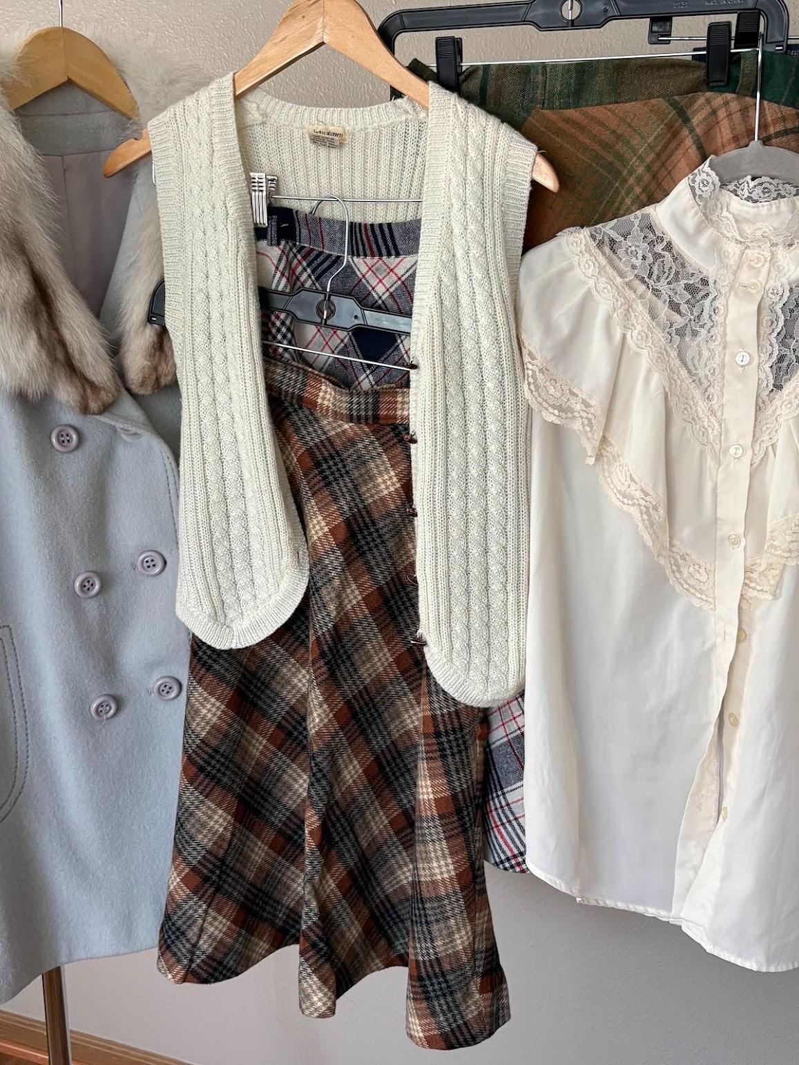 VTG 1960&rsquo;s-70&rsquo;s CLOTHING LOT Wool Fur coat skirts and tops