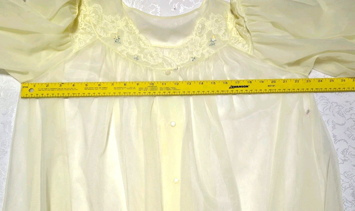 Vtg Shadowline Yellow Nylon Lace Chiffon Peignoir Robe Sheer Sz Large
