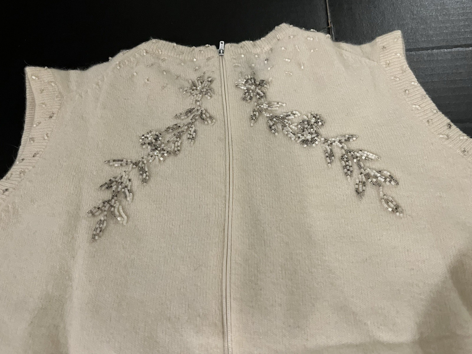 50s 60s VTG Beaded Sweater Top Shell Sleeveless Lined Lambs Wool Angora sz 36