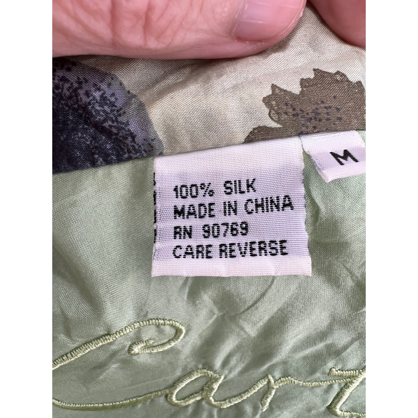 VTG Carte 100% Silk Bomber Jacket Abstract Medallion Print Sage Green Medium