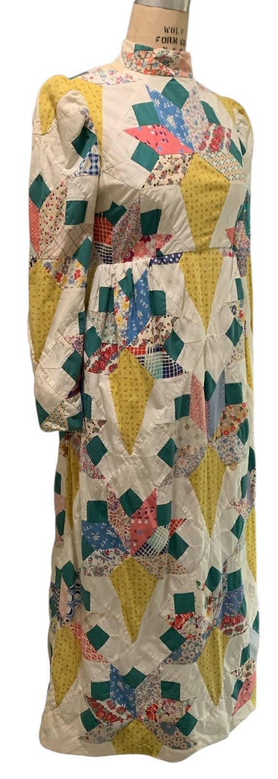 Vintage 70s Women&rsquo;s Antique Quilt American Folk Art LS Dress – Sz S/M – Wedding