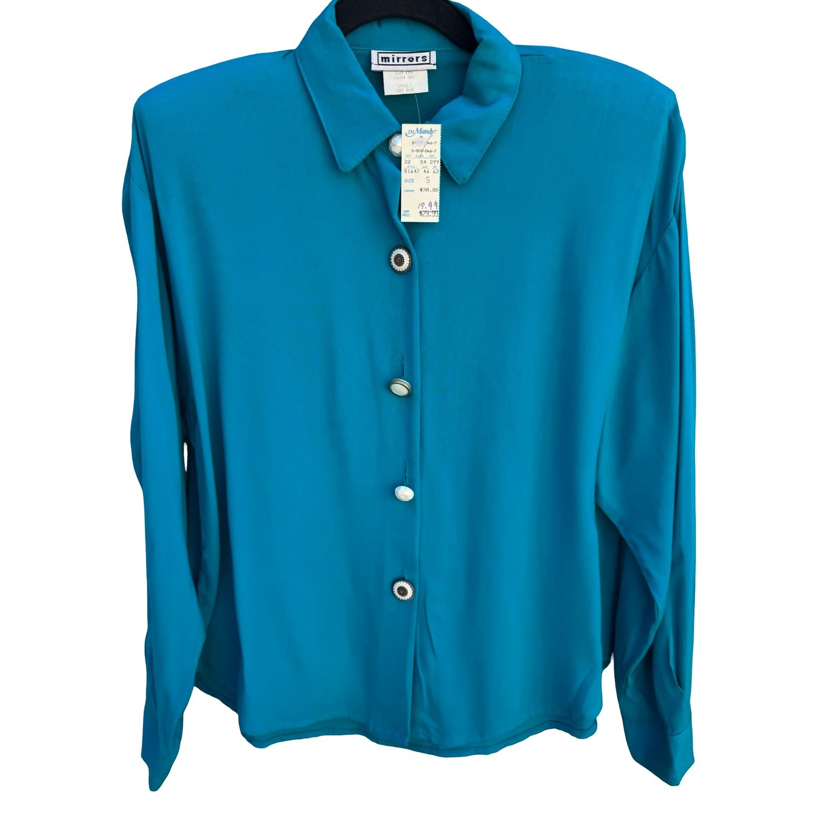 Mirrors Vintage 80s 90s Teal Blue Eclectic Retro New Wave Blouse Womens S NEW