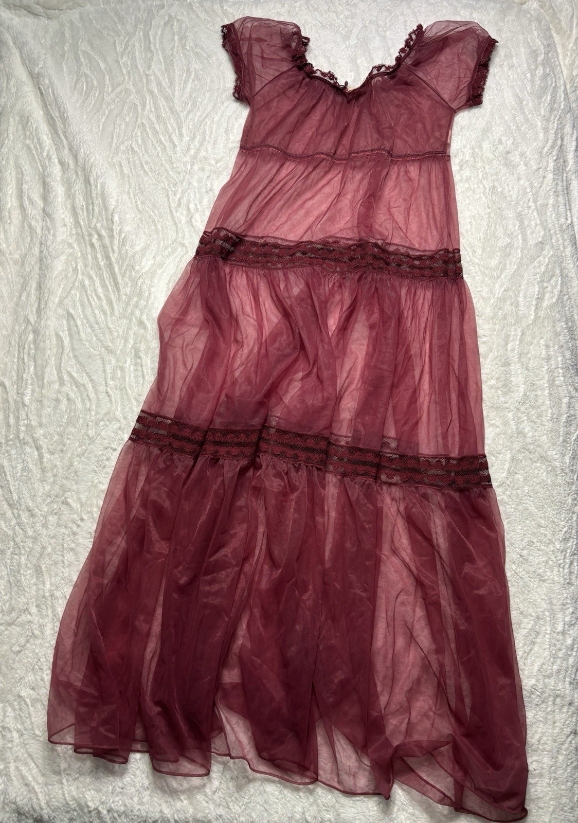 Vintage Flair Slip Dress Lingerie Size Small New Maxi Burgundy Wine 60’s-70’s?